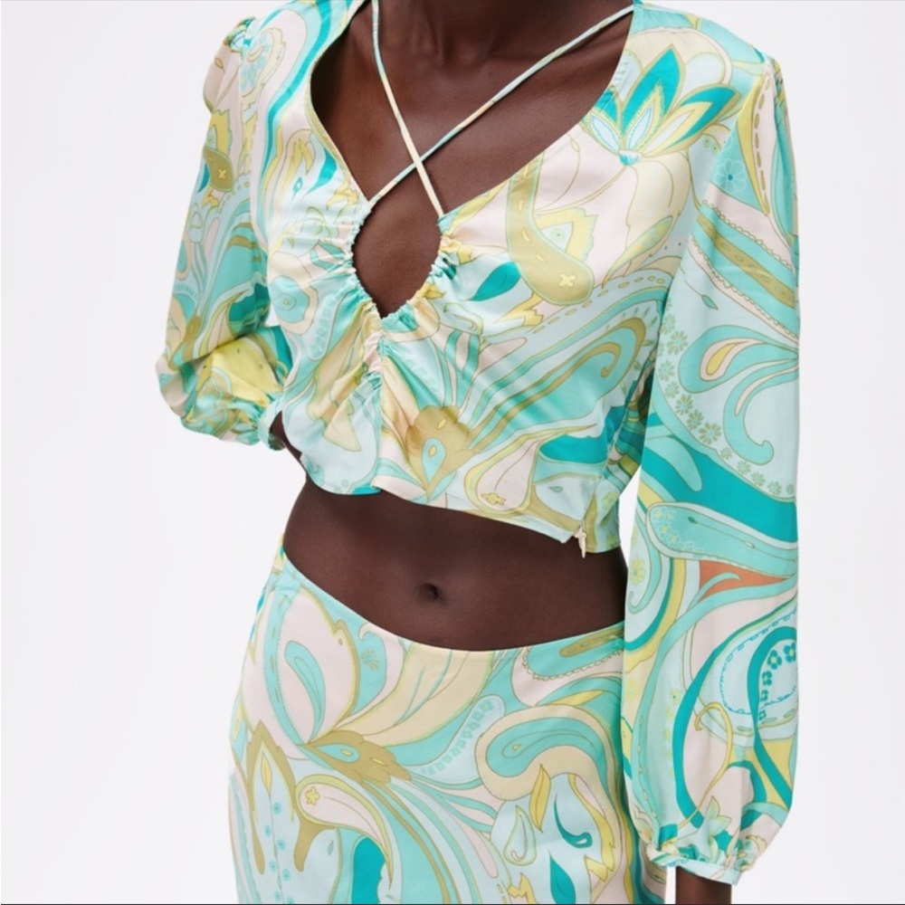 NEW Zara Retro 70’s Vibe Holly Long Sleeve Resortwear Top XS